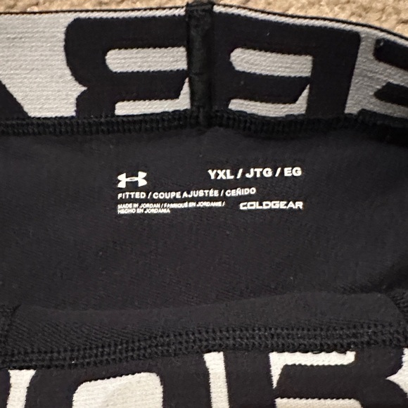 Under Armour ColdGear Kids Youth Fitted Leggings Black White Logo Size YXL - Picture 3 of 5